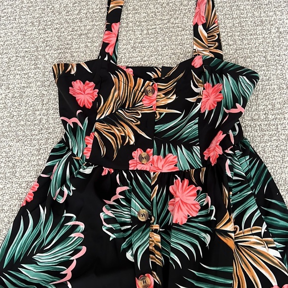 Hawaiian Hawaii Floral Tropical Sundress Maxi Dress black coral pink green M - Picture 2 of 6